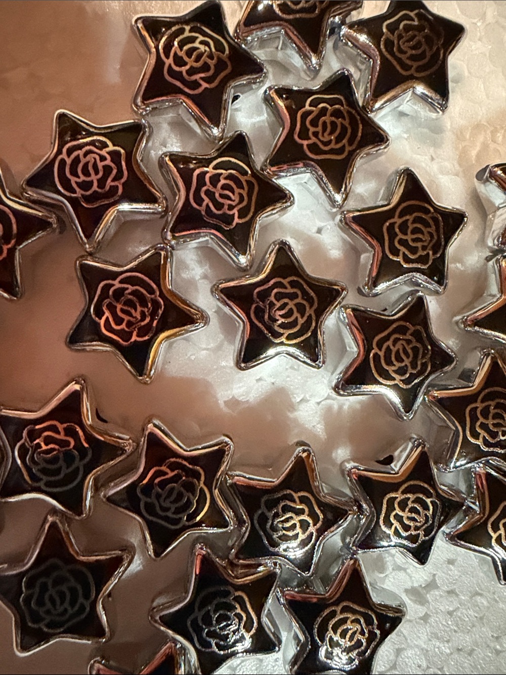 Set of 25 CC Black & Silver Star Beads.